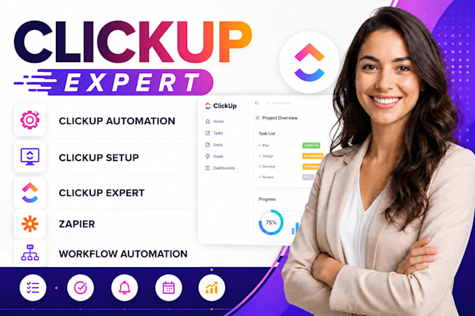 build workflow automation and clickup dashboard as virtual assistant