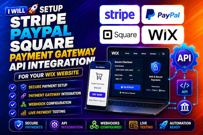 do api integrate in stripe paypal square payment gateway for wix website
