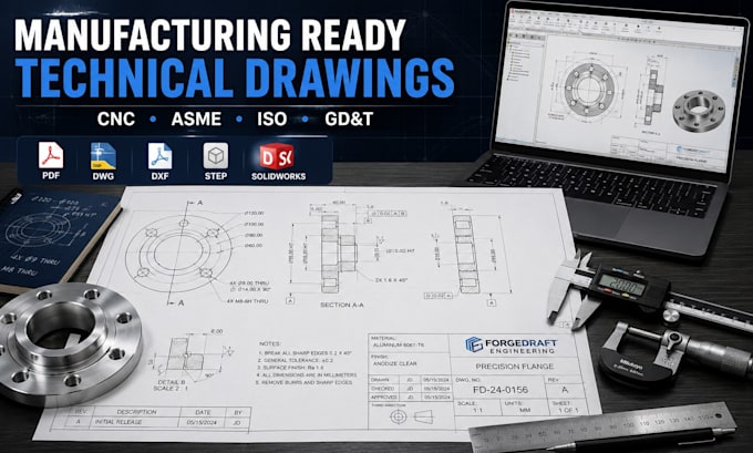 create manufacturing ready technical drawings for cnc machining cad