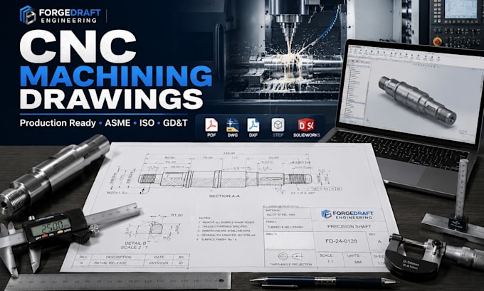 create cnc machining drawings for manufacturing and production cad