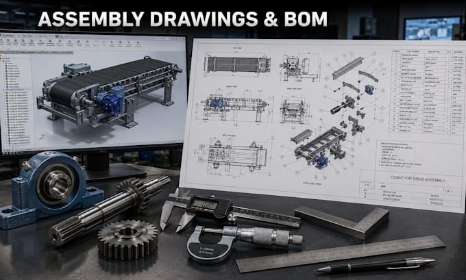 create assembly drawings with bom for manufacturing and production cad