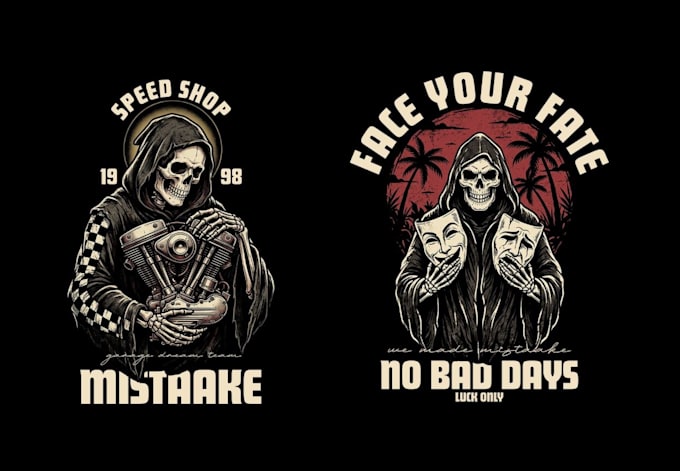 make badass vintage skeleton logo with tattoo style artwork