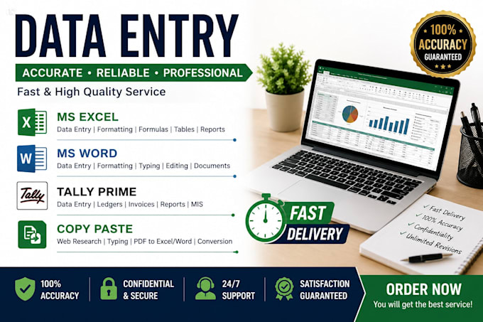 do data entry,tally prime, excel,ms word