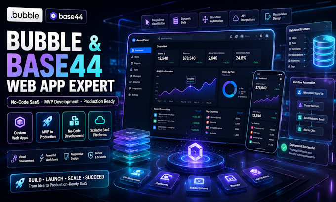 develop custom bubble web app base44 web app no code web app mvp to production