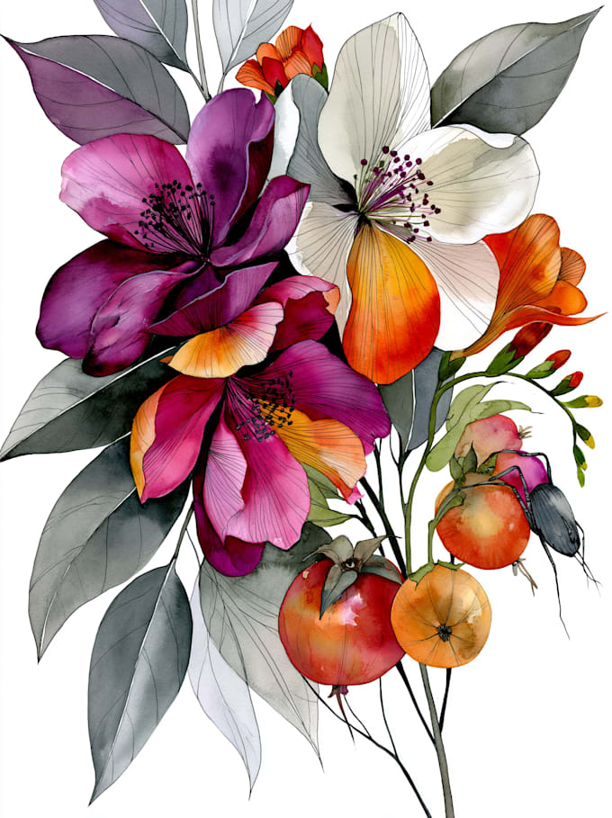 draw botanical illustrations of flowers, plants,