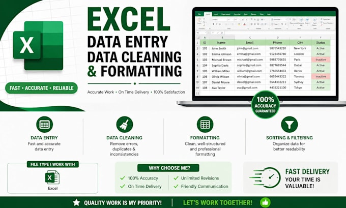 excel data entry, data cleaning and formatting