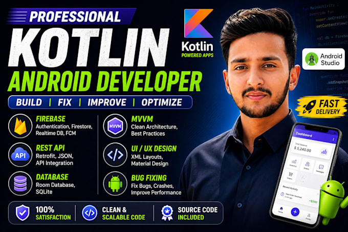 develop android apps using kotlin, firebase, and android studio