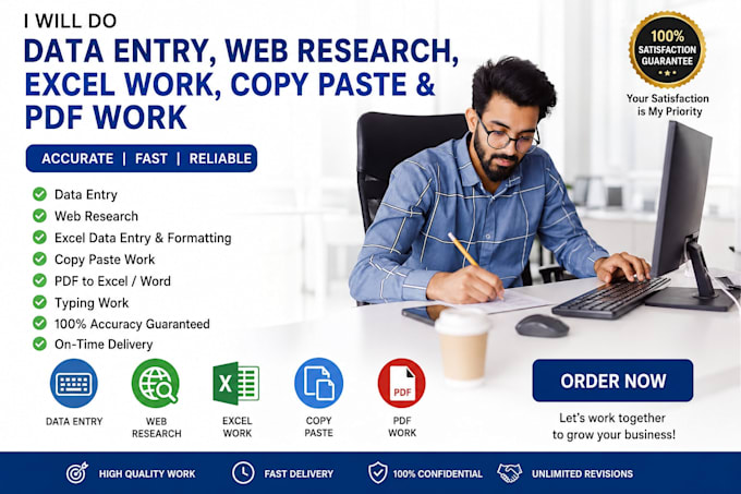 do accurate data entry, web research, copy paste, excel and PDF tasks