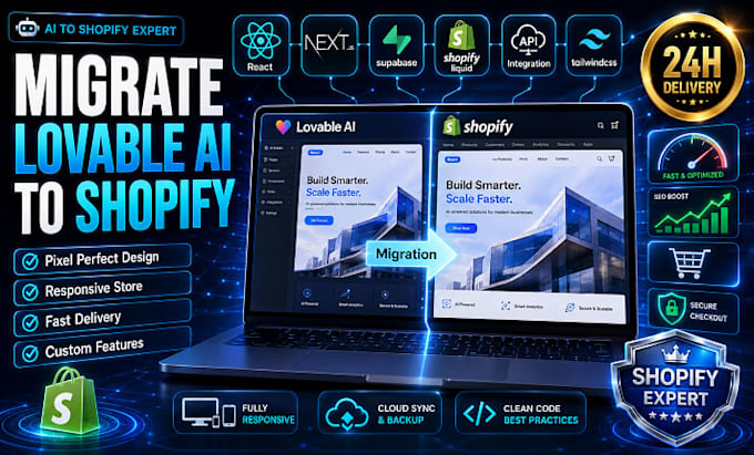 migrate lovable ai to shopify store with custom design and functionality