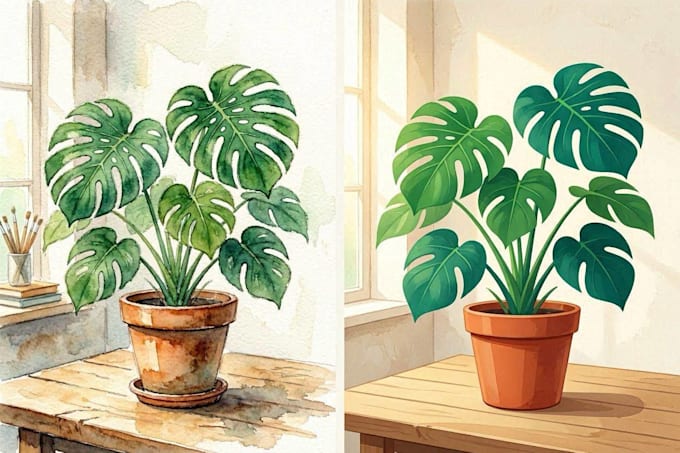 create watercolor and digital illustrations