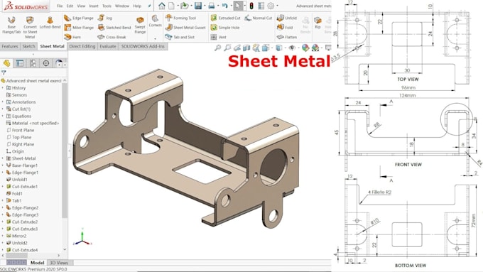 design sheet metal parts fabrication flat pattern dxf cad engineering drawings