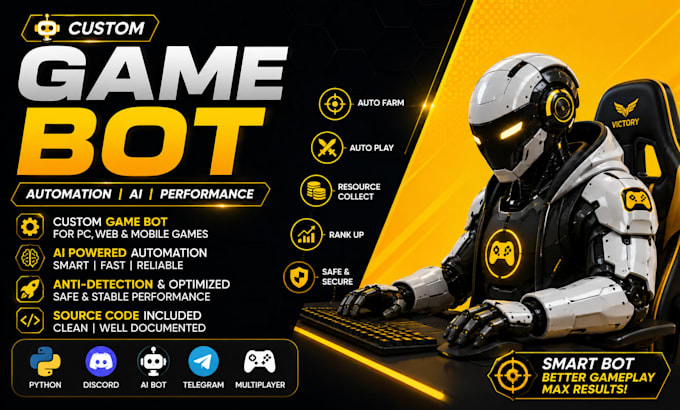 develop custom ai game bot, game automation, python bot, pc, macro, script, web