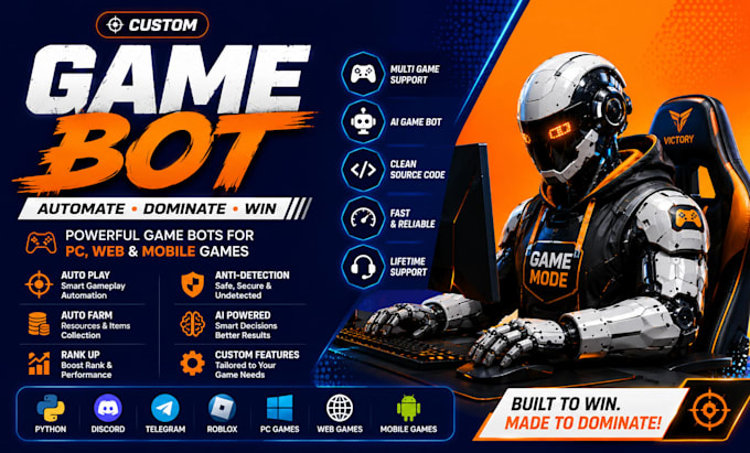 build game automation bot for PC, web, and mobile games, roblox game, lua scrip