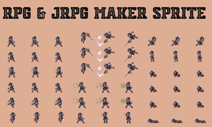 create custom jrpg pixel art sprites and rpg maker character sprite sheets