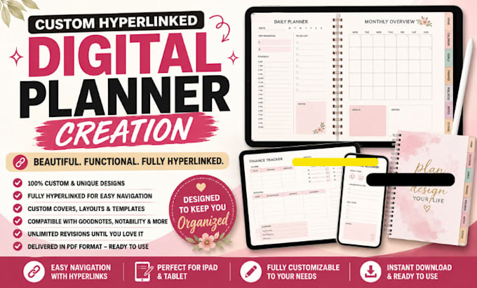 design hyperlinked planner etsy digital planner template calender journal design