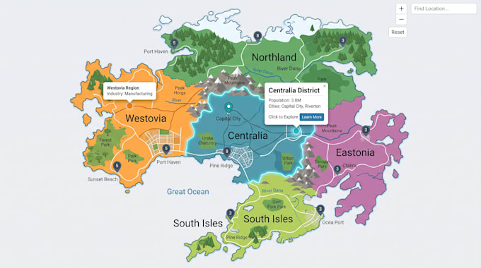 create interactive svg map clickable website map digital map vector map, web map