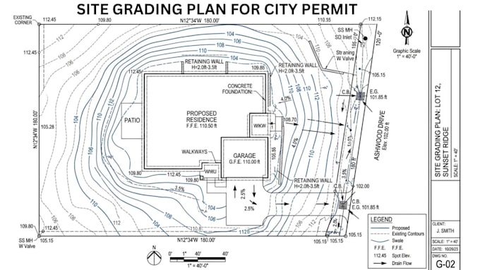 design site grading plan using autocad, erosion plan, site plan, utility plan