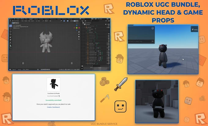 do 3d roblox ugc bundle, dynamic head, character bundling, character modeling