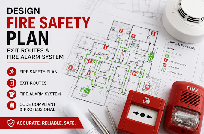 design fire safety plan, exit routes and fire alarm system