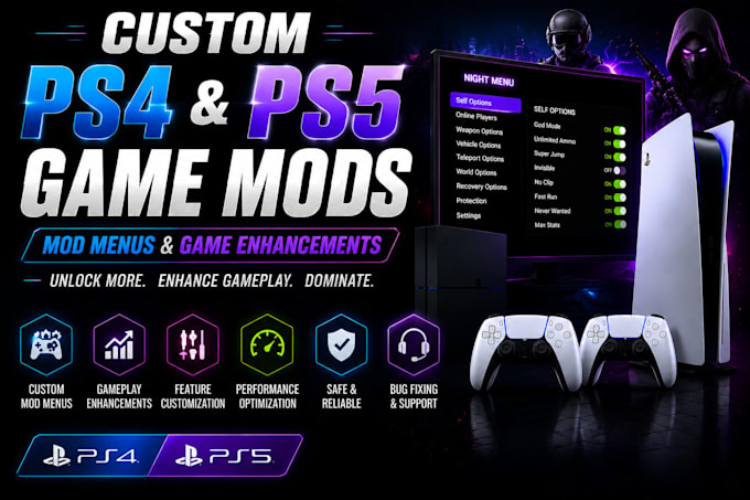 create custom ps4 ps5 game mods, mod menus and game enhancements