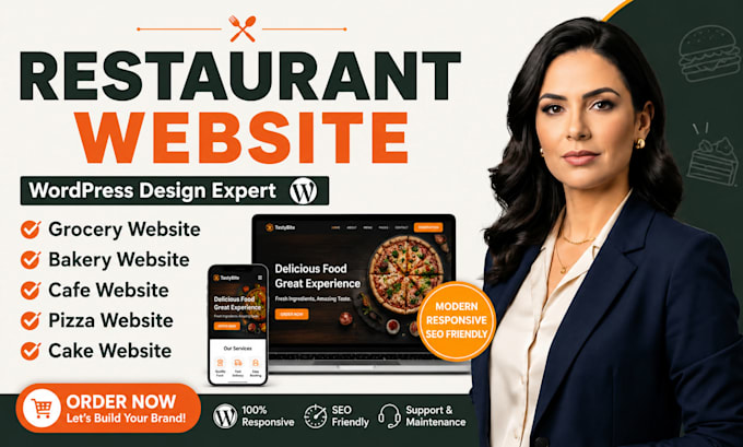 design wordpress grocery, bakery, cafe, pizza and cake website