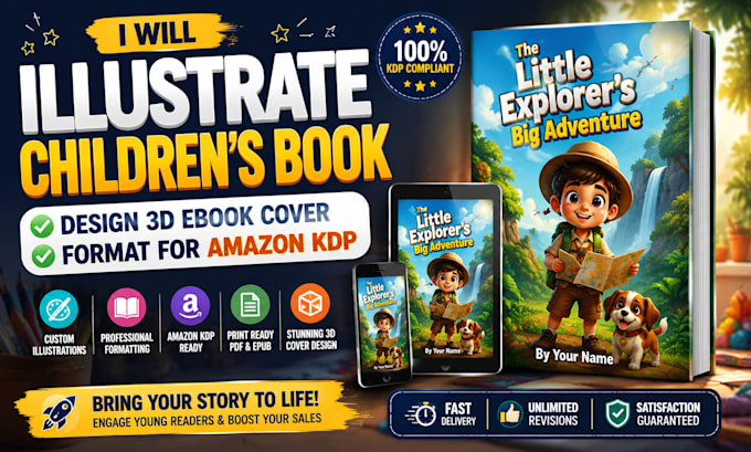 illustrate childrens book design 3d ebook cover format for amazon KDP