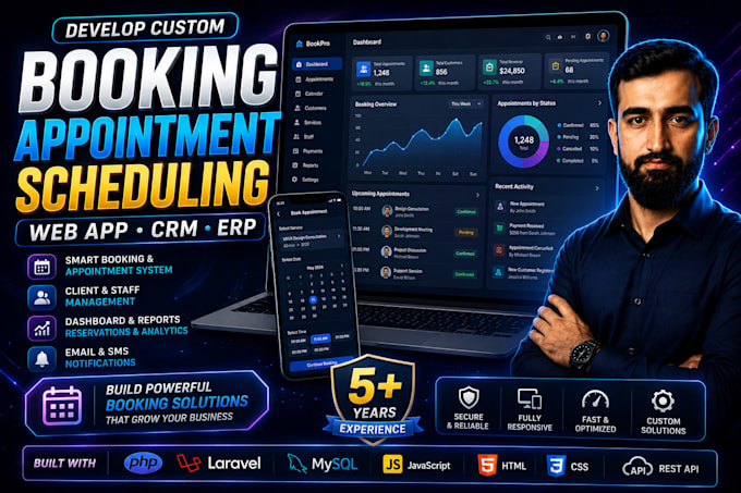 develop custom booking appointment scheduling web app,crm,erp