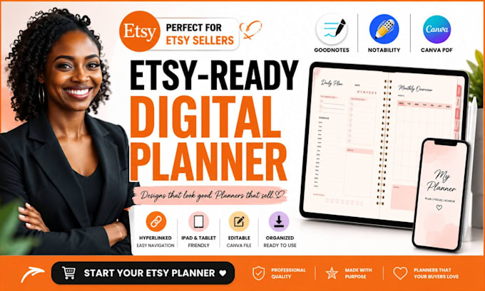 design hyperlinked goodnotes planner, notability digital planner and canva PDF