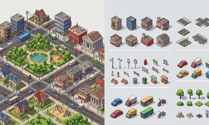 design isometric tilemap, tileset isometric game environment, indie game project