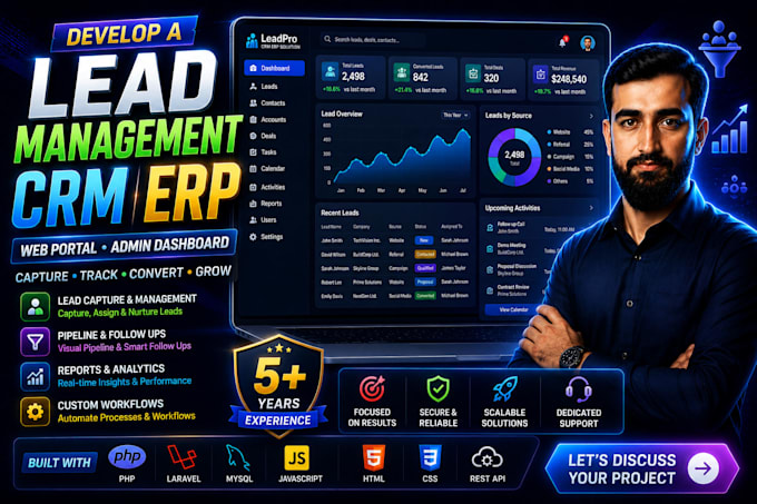 develop a lead management CRM erp web portal or admin dashboard