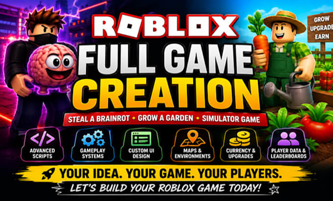 develop your roblox simulator, brainrot or farming game from scratch
