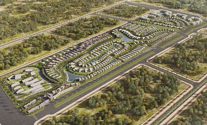 render 3d luxury residential masterplan aerial site plan landscape visualization