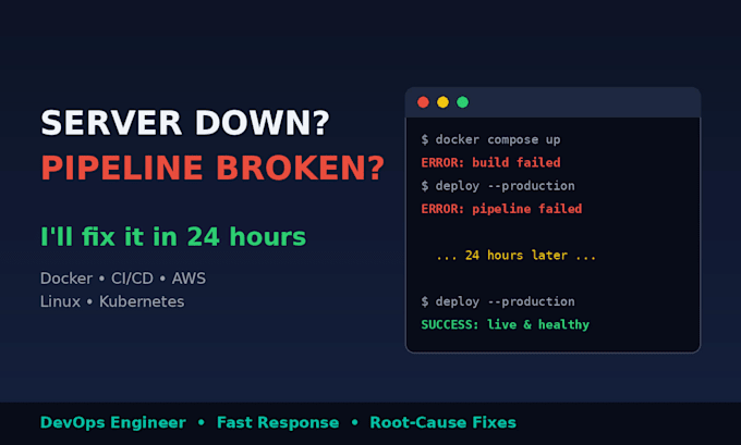 fix your server, deployment, docker, or ci cd pipeline issues fast