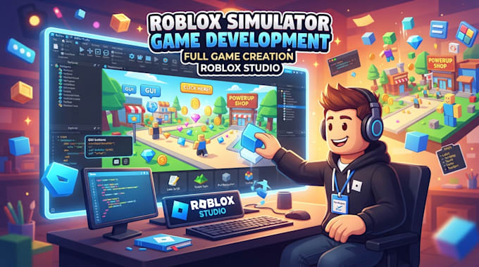 develop a custom roblox simulation game in roblox studio with lua scripting, gui