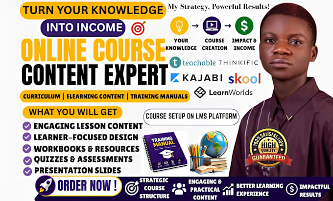 create engaging online course content, course curriculum, and training manual