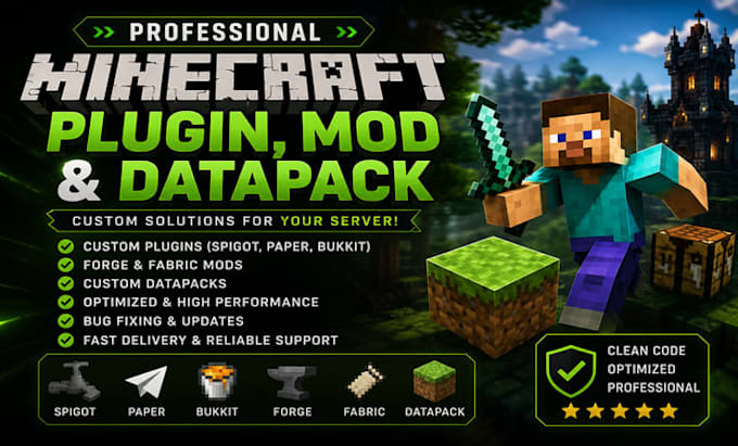 develop professional minecraft plugin or mod or data pack