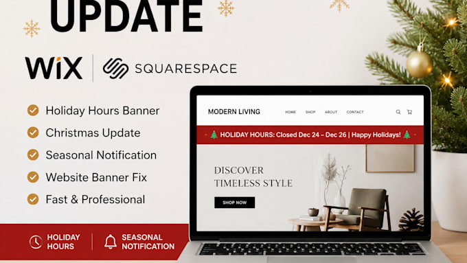 update wix squarespace holiday hours banner fix christmas seasonal notification