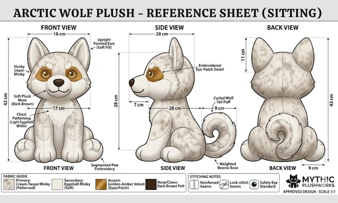 create custom plush reference sheets, character turnarounds, plush ych concepts
