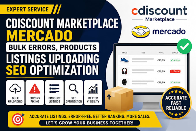 do cdiscount marketplace mercado bulk errors products listings uploading SEO