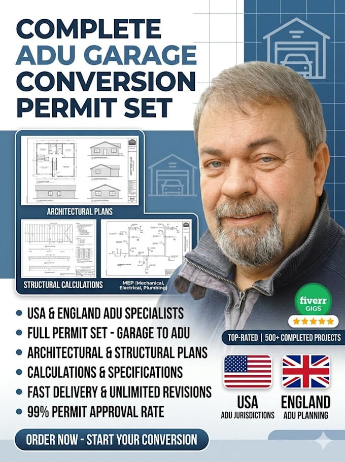 adu garage conversion permit set architectural  structural