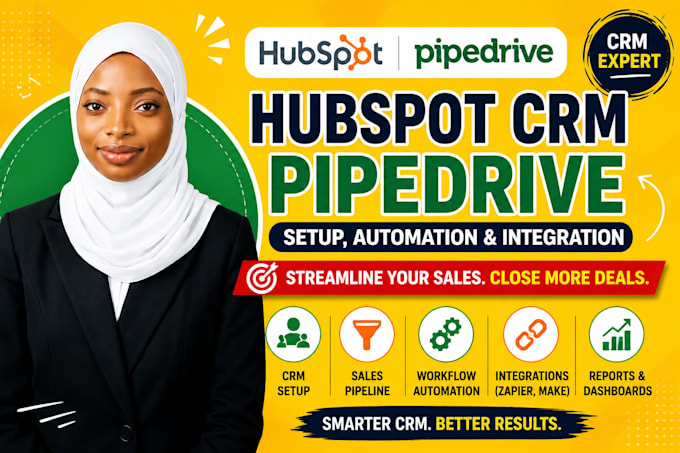 do hubspot CRM, pipedrive setup, automation and workflow integration
