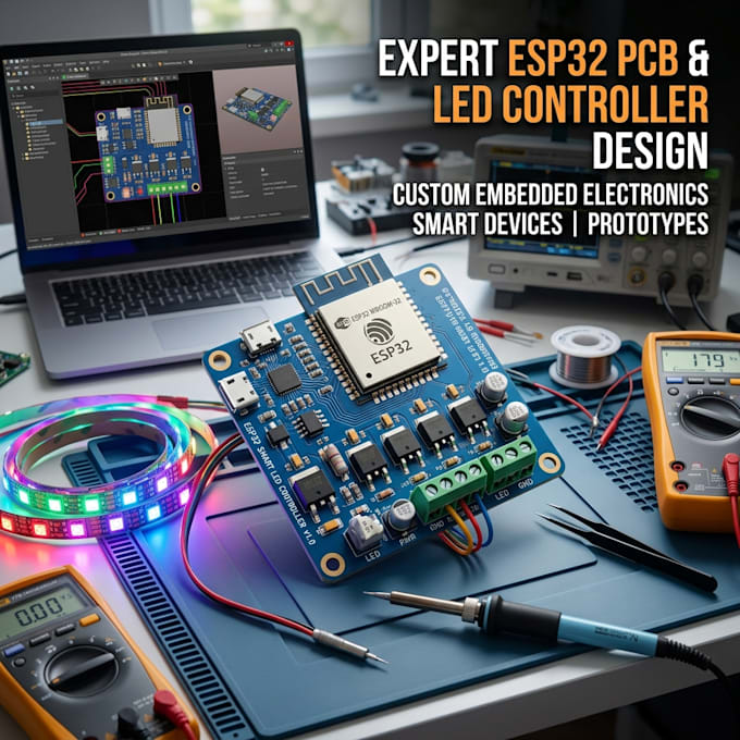 design esp32 pcb, led controller and embedded electronics