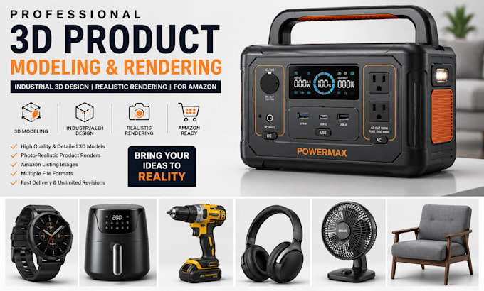 do 3d product modeling industrial 3d realistic product rendering for amazon