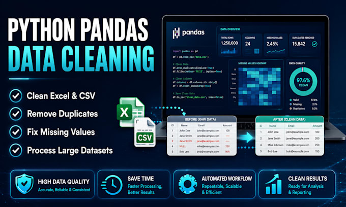 clean and process excel or CSV data using python pandas