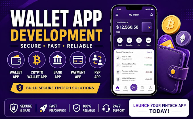 develop you fintech app, crypto wallet app, payment app, loan app, p2p app
