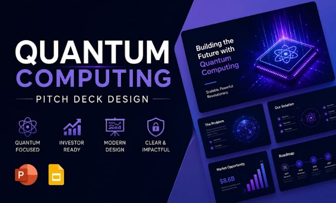 quantum computing presentation, investor pitch deck, quantum tech slides designs