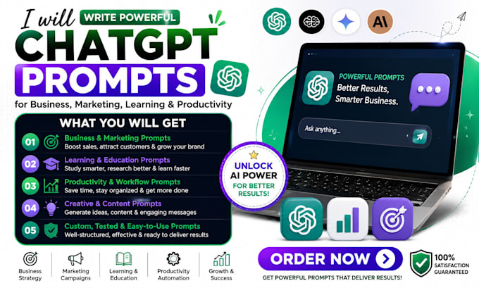 write powerful chatgpt prompts for business marketing learning productivity
