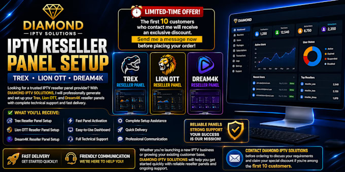 create reseller panel with trex, lion ott, dream4k with full technical support