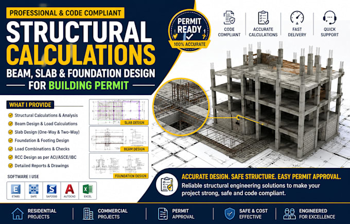 do structural calculations, beam, slab and foundation design for building permit