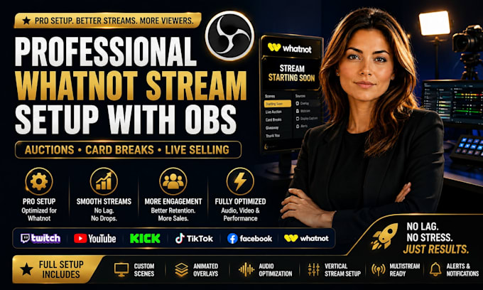 setup professional whatnot stream with obs for auctions and card breaks